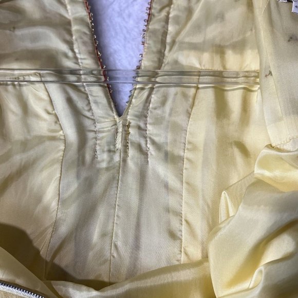 Vintage Malcolm Star Rizkallah Maxi Dress With Rhinestone Beading Size 12 Yellow - Picture 14 of 16